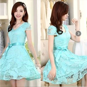 Teal short lace dress